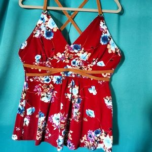 Flowered Tank W/Faux Suede